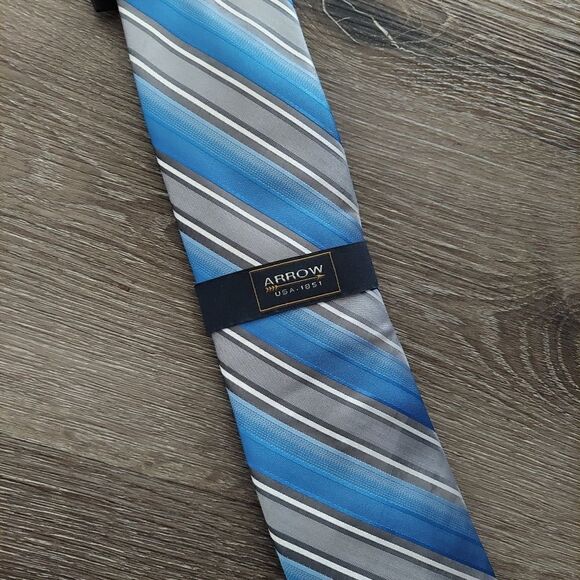New Arrow Gray Blue Striped Tie - Picture 4 of 4